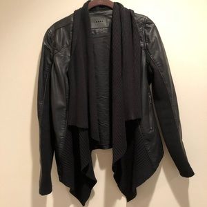 Faux leather drape front jacket